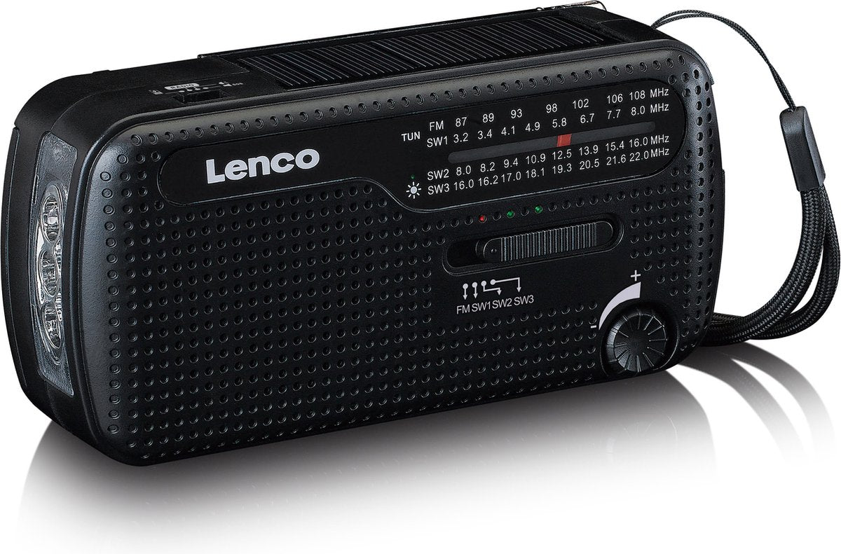 Lenco Noodradio - Draagbare opwindbare Radio - Radio op batterijen - Powerbank - Zaklamp - Noodpakket - MCR-113BK - Zwart