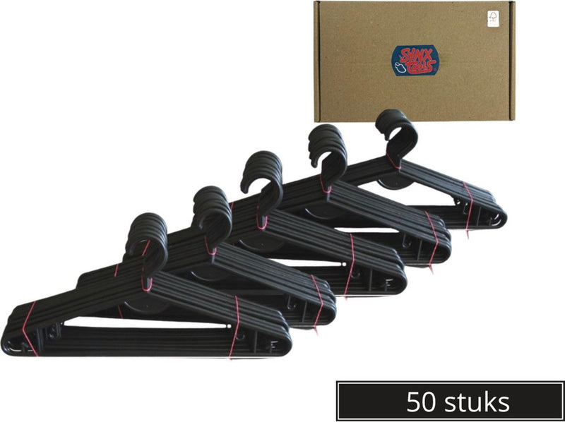 Synx Tools 50X Kledinghangers Zwart - kleerhangers -broekhanger - Hanger - Ophangers - Roklat - Multi Pack - Kapstokken