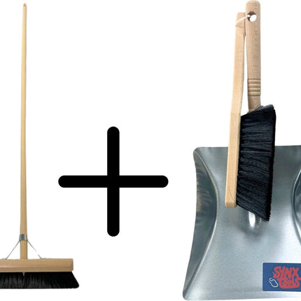 Synx Tools binnen bezem 60cm en Stoffer en blik zwarte set