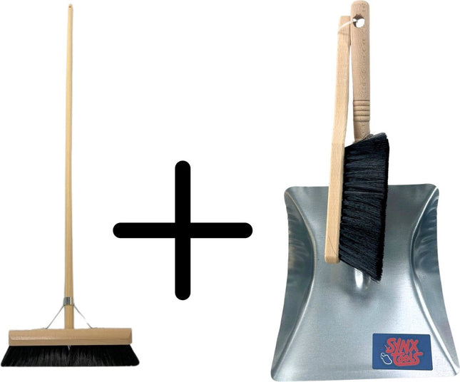 Synx Tools binnen bezem 60cm en Stoffer en blik zwarte set