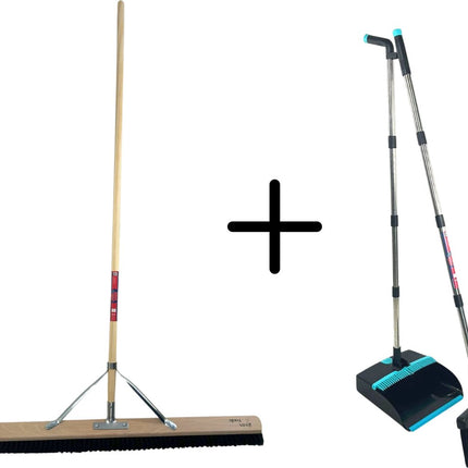 Synx Tools paardenhaar 100 cm & Synx Tools Stoffer en blik set van 2 - paardenhaar /kamerveger - bezemsteel 150 cm - stoffer en blik Verstelbaar steel tot 121 cm