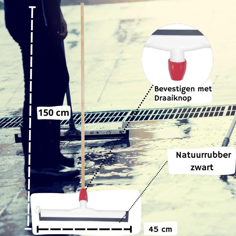 Synx Tools Vloertrekker met steel 45cm kunststof - Trekkers/moppen - Dweilen/ Natuurrubber - vloerwisser Met Steel 150cm