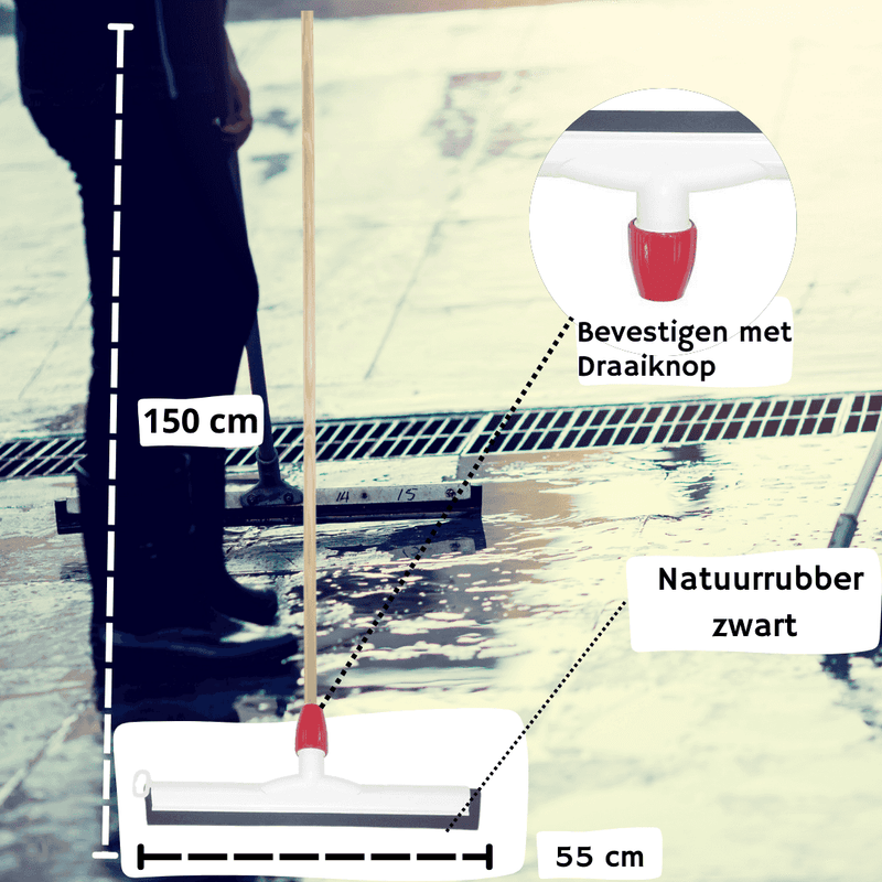 Synx Tools Vloertrekker met steel kunststof 55cm - Trekkers/moppen - Dweilen/ Natuurrubber - vloerwisser Met Steel 150cm
