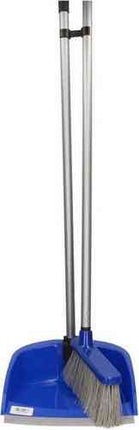 Blauwe stoffer en blik lange steel 76 cm - Huishouding