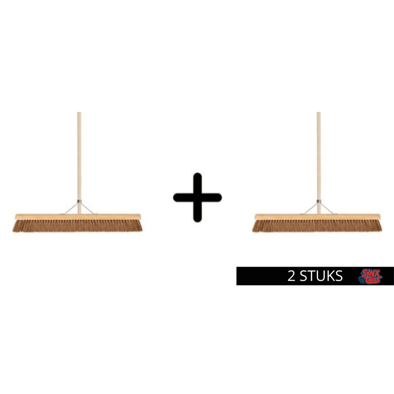 Synx Tools Zaalveger Bezems 2 STUKS - Zachte Bezem 90 cm - Compleet met steel 160cm - Cocosharen - Extra breed - Bezem Binnen