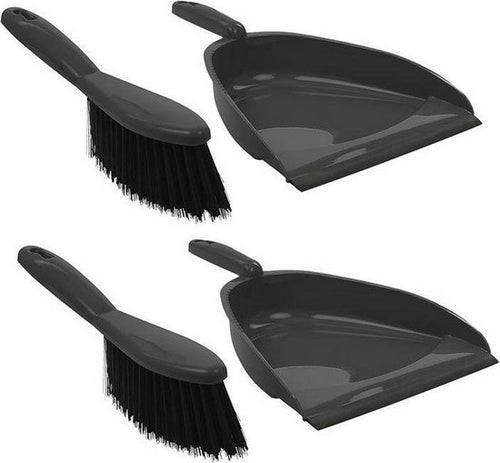 2x Grijze stoffer en blik set kunststof 22x33cm - Schoonmaak
