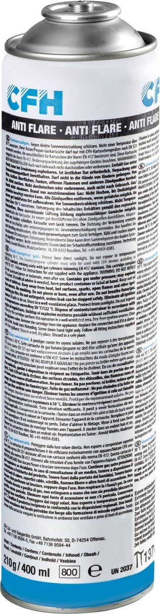 CFH gasfles 400 ml anti-flare butaan propaan navulling voor gasbrander