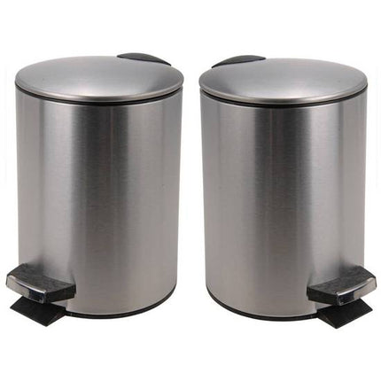 2x stuks pedaalemmers 3 liter van 17.5 x 23.5 cm mat RVS
