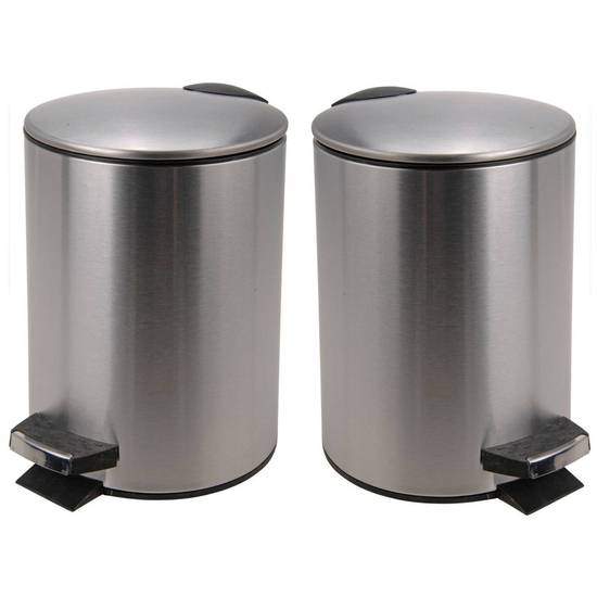 2x stuks pedaalemmers 3 liter van 17.5 x 23.5 cm mat RVS