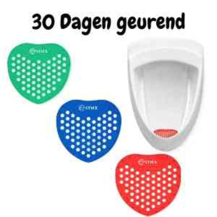 Blauw, rood en groen urinoir matjes met langdurige geurafgifte als luchtverfrisser van Synx Tools