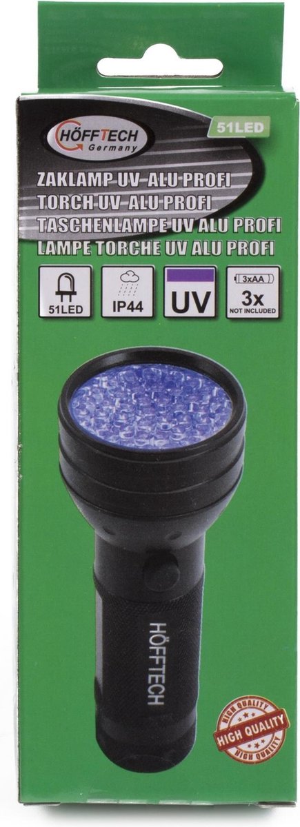 Hofftech Taschenlampe UV-Licht – 51 LEDs – 5 W – Geld/Urin – Aluminium