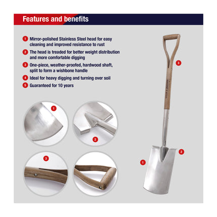 Spear & Jackson Traditional Spade Roestvrijestaal - RVS Spade - Houten Wishbone Steel - Getrede Kop - 10 jaar Garantie