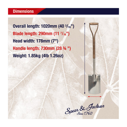 Spear & Jackson Traditional Spade Roestvrijestaal - RVS Spade - Houten Wishbone Steel - Getrede Kop - 10 jaar Garantie