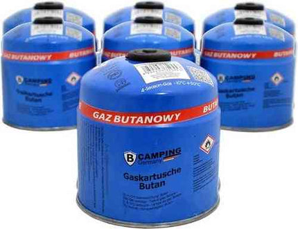 B tools 8x Gaskartusche 500g mit Schraubventil, Butangas, für Lötlampe und Lötbrenner, Ventilkartusche, Schraubventilkartusche
