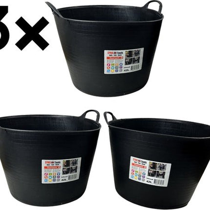 Synx Tools 3x flexibele kuip emmer 42L zwart