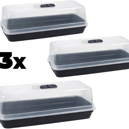 3 stuks Kweekbak met Deksel 51x21x18 cm Synx Tools – Propagator met Ventilatie - moestuinbak