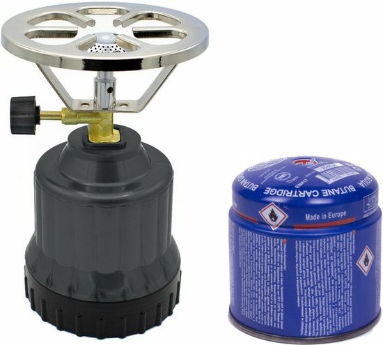 Réchaud de camping - plastique - gris foncé - avec réservoir de recharge de gaz - 190 grammes