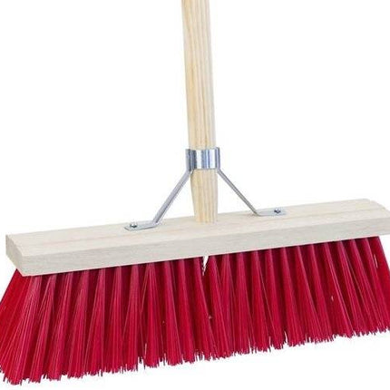 Straatbezem Nylon Rood 50 cm met houten steel 150 cm