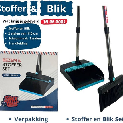 Stoffer en Blik met lange steel 121 cm set van 2 - Synx Tools Veger en blik met lange steel - Stoffer & Blik Met Schoonmaaktanden - veger en blik
