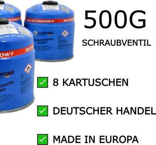 B tools 8x Cartouche de gaz 500g avec valve à vis, gaz butane, pour chalumeau et brûleur à souder, cartouche de valve, cartouche de valve à vis