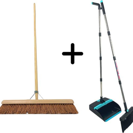 Synx Tools Cocos Binnenbezem 60cm & Stoffer en Blik Set – Zachte Bezem met Cocosharen en 150cm Steel – Verstelbare Stoffer & Blik Steel tot 121cm – Inclusief Schoonmaaktanden