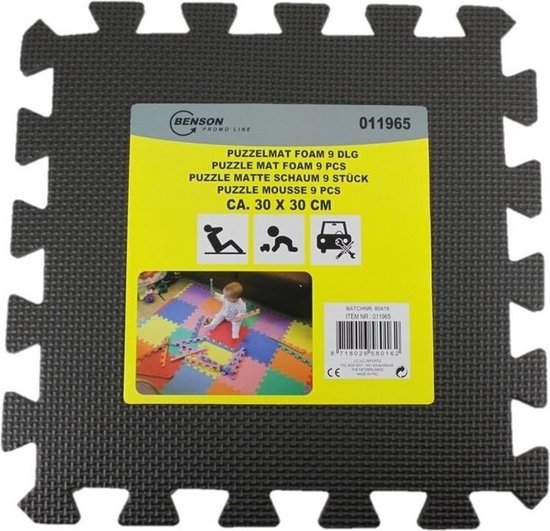 Zwarte puzzelmat foam 9 stuks 30x30 cm verpakking