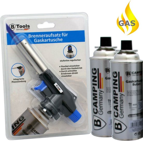 TronicXL hand-onkruidbrander + 4 patronen butaangas - onkruidverdelger gasbrander, vlambrander, gas-onkruidbrander, vlamwerper met piëzo-ontsteking