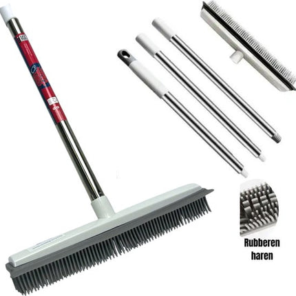 Rubberen bezem met steel 2 in 1 | kappersbezem |Verstelbare Steel (tot 120 cm)
