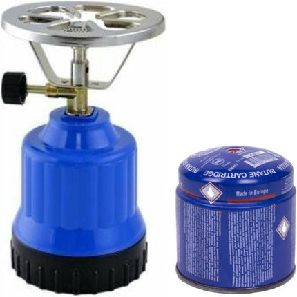 Camping kookstel - kunststof - blauw - 1 gaspatroon 190 gram