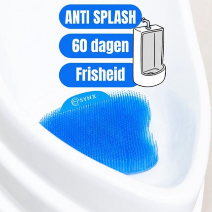 Blauwe urinoirrooster met anti spat haren en 60 dagen frisheid 