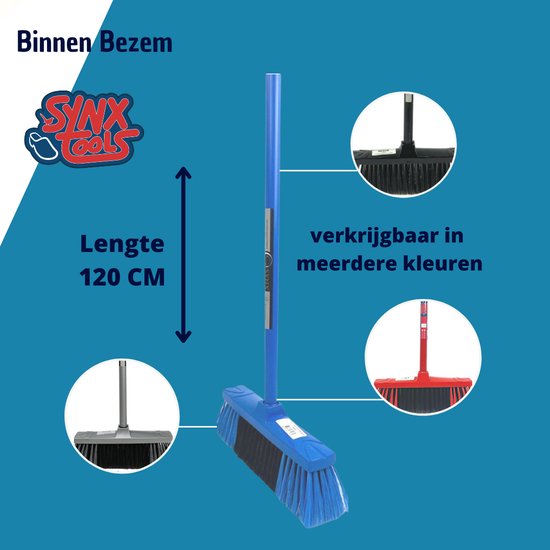 Synx Tools Binnenbezem - Zachte Bezems - Kamerveger - Veger / Zachte Bezem - Incl. Steel 130cm - Binnen Bezem