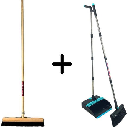 Synx Tools Paardenhaar Bezem 50cm & Stoffer en Blik Set – Zachte Bezem met 150cm Steel – Verstelbare Stoffer en Blik Steel tot 121cm – Inclusief Schoonmaaktanden