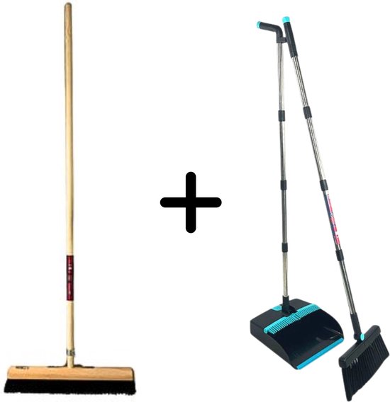 Ensemble balai en crin de cheval 50 cm et pelle et balayette Synx Tools – Balai souple avec manche de 150 cm – Manche de pelle et balayette réglable jusqu'à 121 cm – Dents de nettoyage incluses