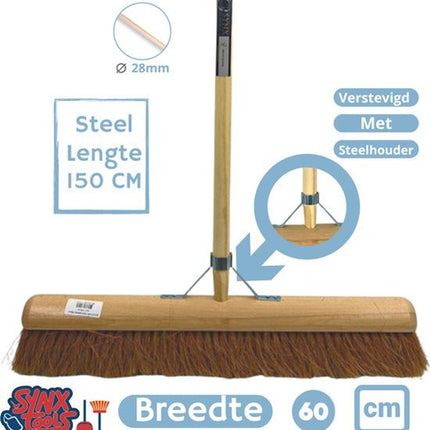 Synx Tools Cocos Binnenbezem 60cm & Stoffer en Blik Set – Zachte Bezem met Cocosharen en 150cm Steel – Verstelbare Stoffer & Blik Steel tot 121cm – Inclusief Schoonmaaktanden