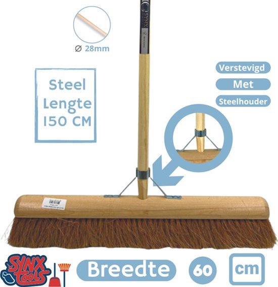 Synx Tools Cocos Binnenbezem 60cm & Stoffer en Blik Set – Zachte Bezem met Cocosharen en 150cm Steel – Verstelbare Stoffer & Blik Steel tot 121cm – Inclusief Schoonmaaktanden