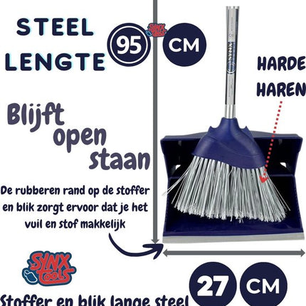 Synx Tools Citybesen 150cm &amp; Kehrschaufel- und Bürstenset – Harte Naturfasern – Straßenbesen &amp; Hotel-Kehrschaufel mit langem Stiel 95cm – Verschlussmodell