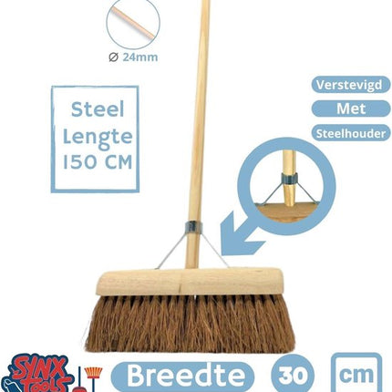 Synx Tools binnenbezem Met steel 150cm - Coco/Kokos Zaalbezem 30cm