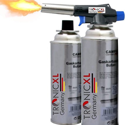 TronicXL soldeerbrander met vlam en twee gascartridges
