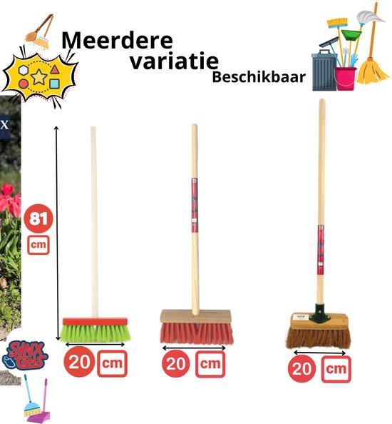 Synx Tools Kinderbezem Cocos set van 2 - Bezems - Buitenspeelgoed / Speelgoed incl. Steel 57cm - tuinierspeelgoed - Schepjes - Kinderen - Totale lengte 65cm