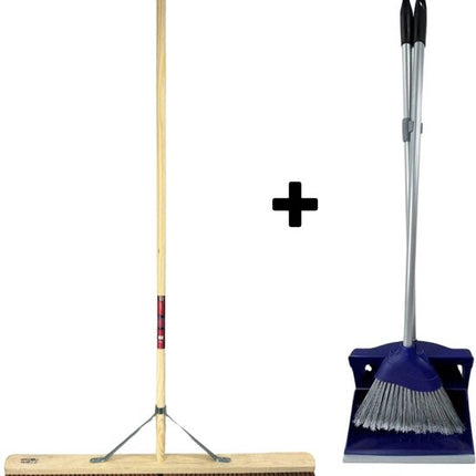 Synx Tools Coco bezem 90cm en Stoffer en Blik met lange steel 95 cm