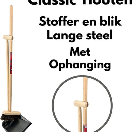 Zachte bezem en Stoffer en Blik met Lange Steel Schoonmaakset - 97cm - duster - Hout/Metaal - Paardenhaar Zaalveger (30 cm) met steel 120 cm - Combi set - Compleet Schoonmaakset voor Binnenruimtes