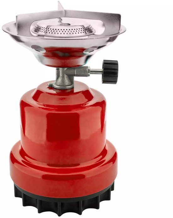 Camping kookstel - rood - 18 x 12 x 12 cm - Metaal - kampeer - Outdoor kookplaat - kampeerfornuis - reiskookstel