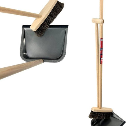 Zachte bezem en Stoffer en Blik met Lange Steel Schoonmaakset - 97cm - duster - Hout/Metaal - Paardenhaar Zaalveger (30 cm) met steel 120 cm - Combi set - Compleet Schoonmaakset voor Binnenruimtes