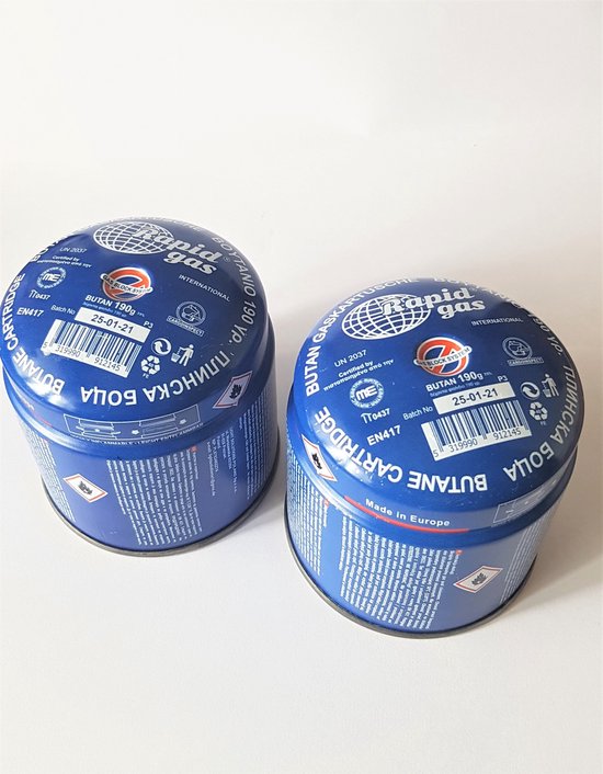 Camping gasvulling priktank 2 stuks / Gaspatroon / Gasbus butaangas Basic 190g - Prikcart