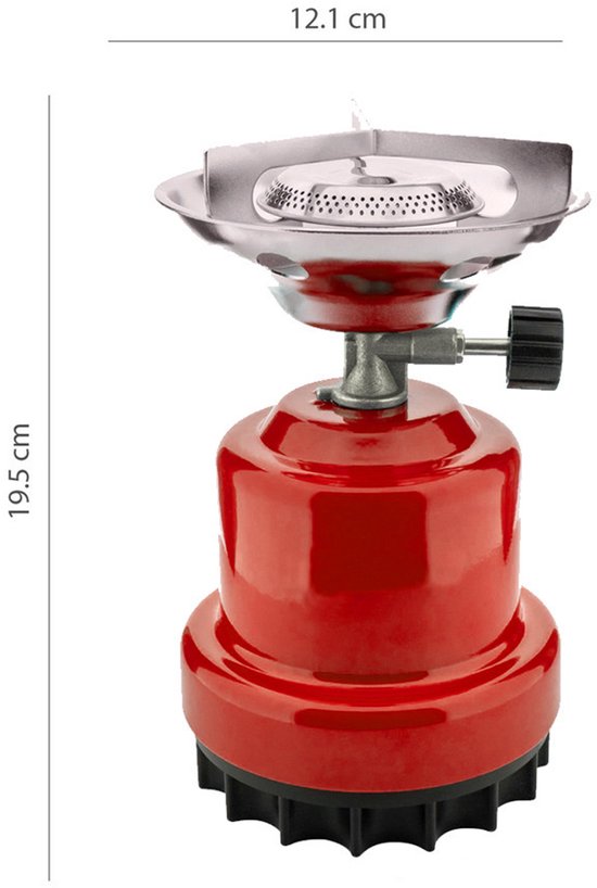 Camping kookstel - rood - 18 x 12 x 12 cm - Metaal - kampeer - Outdoor kookplaat - kampeerfornuis - reiskookstel