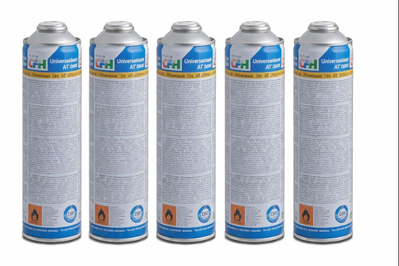 CFH gasflessen set 5x 400 ml butaan propaan navulling voor gasbrander