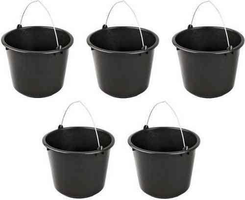 5x Stevige huishoud emmers 12 liter Bouwemmer Schoonmaak emmer