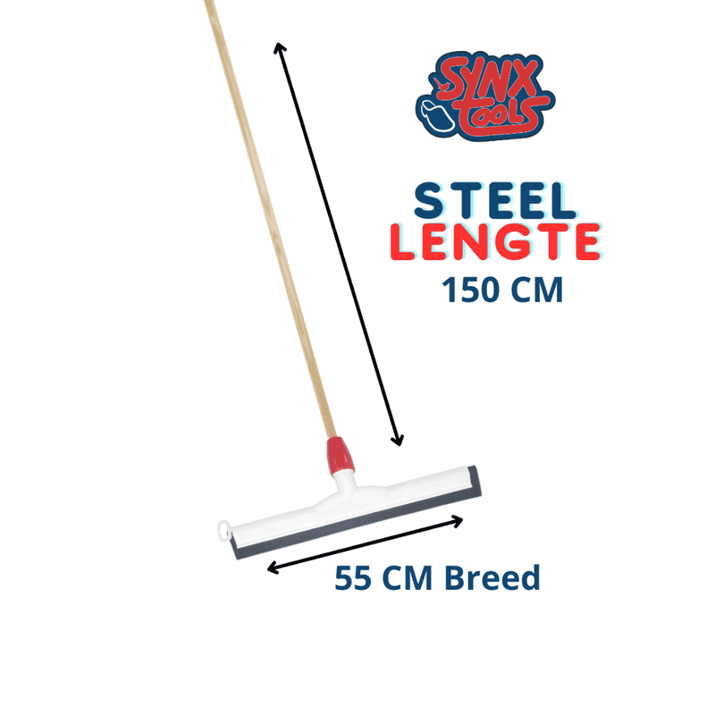 Synx Tools Vloertrekker met steel kunststof 55cm - Trekkers/moppen - Dweilen/ Natuurrubber - vloerwisser Met Steel 150cm