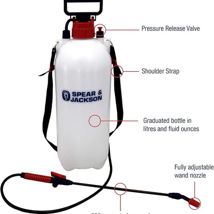 Pulvérisateur à pression Spear &amp; Jackson 8 Litres - Buse réglable - Pulvérisateur à pression - Pulvérisateur haute pression