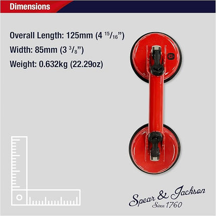 Spear & Jackson ASCD118 Dubbele Zuignap – Hoogwaardig Hefgereedschap voor Glas, Graniet, Tegel, Metaal, Houten Panelen – 110 kg Hefvermogen